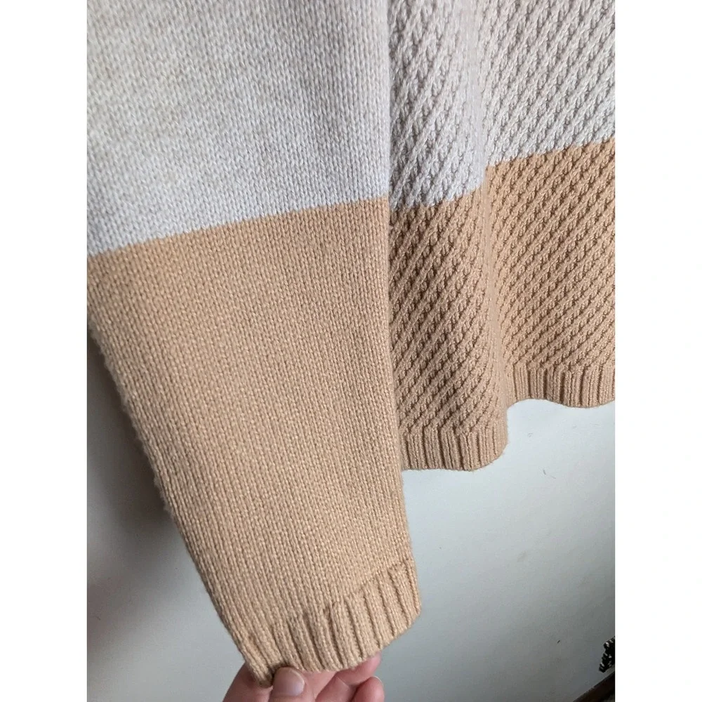 Talbots Womens Medium Colorblock Sweater Neutral Button‎ Shoulder Textured Knit